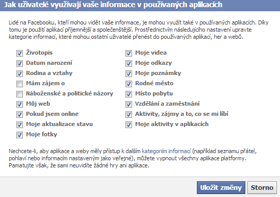 Volba "Reklamy, aplikace a webové stránky" Zde se dostanete k již popsanému přehledu Aplikací (první volba "Aplikace, které používáte"), ale také je zde dostupná nová možnost v podobě " eaktivovat