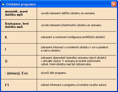 1.2 Konfigurace prohlížení obrázků Klávesou K zobrazíte okno s jednoduchou konfigurací parametrů pro prohlížení obrázků. V tomto okně je možné nastavit čtyři položky: 1.