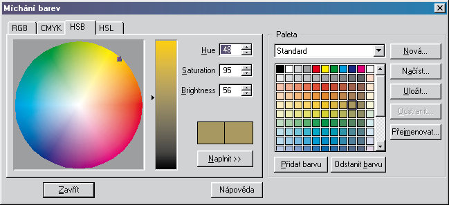K A P I T O L A 8 Úpravy objektů a efekty ZMĚNY V PALETĚ BAREV Barvy v paletě přímo změníte v dialogu Míchání barev.