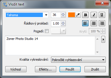 okno Vložit text, ve kterém zadat jak vlastní text,