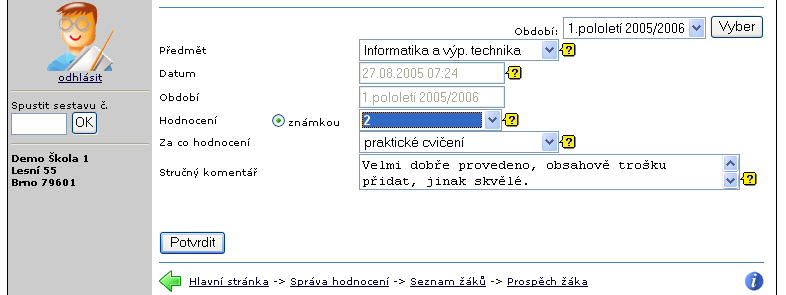 Každá konkrétní obrazovka má několik základních prvků.