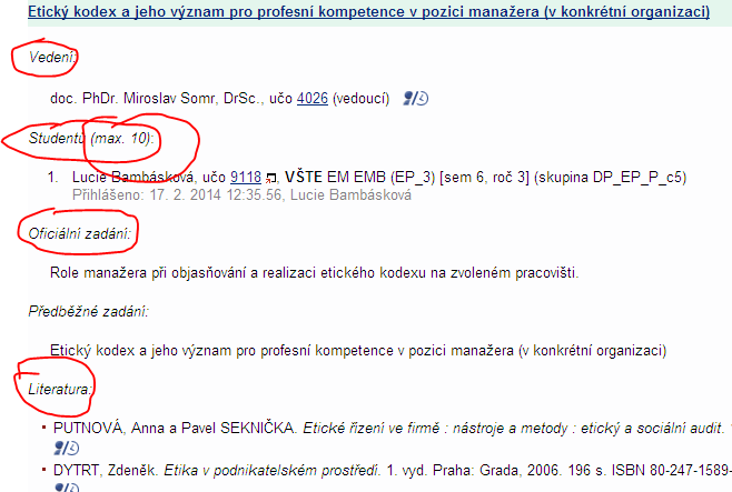 Tato již vypsaná témata můžete upravovat přes sekci Zobrazit operace. Po kliknutí na Zobrazit operace Vám u každého tématu nabídne systém úpravy s tématem.