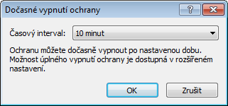 Zobrazovat možnosti pro dočasné vypnutí ochrany po zapnutí získáte při každém vypnutí ochrany možnost nastavit interval, po jehož uplynutí se ochrana znovu zapne.