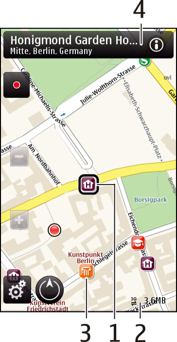 tras a její zobrazení na mapě před odjezdem. Zvolte možnost Menu > Mapy a Moje poloha. Vytvoření trasy 1 Klepněte na výchozí místo.