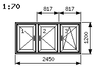 Stránka č. 3 z 5 B Dvoukřídlé okno se sloupkem a pevným nadsvětlíkem Systém: Nejméně šestikomorový, stavební hloubka min. 86 mm Kování: Celoobvodové,stříbrné Poutec: 1. Trojsklo 4/16/4/16/4 Ug=0.