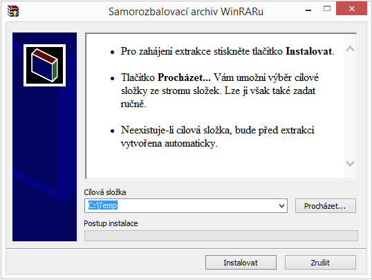 Instalace 1.4 Spuštění instalátoru 1.4.1 Instalační médium z internetu Soubor cuzak*.exe, jenž jste si stáhli z webových stránkách www.altairsoftware.cz, je archivačním souborem.