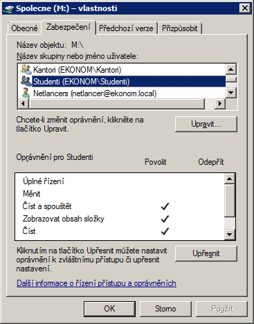 Práva uživatelů Práva přístupu k objektům (např.
