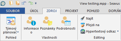 Karty Zdroje Informace o zdroji, vybraný pohled na zdroj, další vlastnosti zdroje jsou jen některé funkce z množiny funkcí, které obsahuje pás s kartami Zdroje.