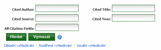 Vyhledávání citací článků zvolit ikonu Citační reference v horní liště zadat do vyhledávácích polí např.