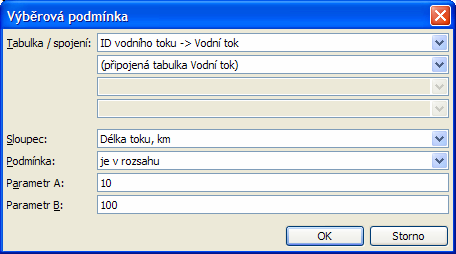 Pro úplnost je na následujícím obrázku uveden také příklad podmínky vyžadující zadání dvou parametrů ( Parametr A i Parametr B ) určujících výběru záznamů.