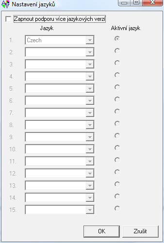 2.7 Nastavení jazyků Nastavení jazyků umožňuje v jednom projektu spravovat více jazykových mutací. Zapnutí podpory jazyků umožňuje u každého objektu mít popisy až v patnácti variantách.