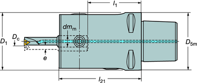 00008 inch) Vnitřní přívod 20 000/min Průměr vyvrtávání Rozměry v mm (inch) l1 = programovací délka mm (inch) c min. max.