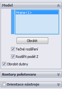 Učební texty HSM Works Výběr kontury polotovaru. Vyberte konturu s otevřenou kapsou: Výběr kontury s otevřenou kapsou. Vypněte Obrábět dutiny. Přizpůsobit výšky napojení tak, že odpovídají geometrii.