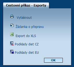 Poté se uživateli zobrazí nové okno s vyplněnými informacemi o cestovním příkazu. Uživatel může doplnit informace nebo i záložku Další údaje a potvrdit vše tlačítkem OK.