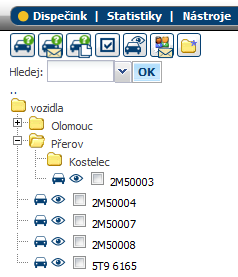 2.1 Strom s vozidly Strom slouží pro základní práci s vozidly, umožňuje uživateli vybrat libovolnou množinu vozidel, se kterou si přeje následně pracovat.