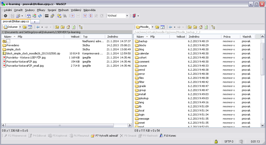 Obr. 29 WinSCP - uživatelské rozhraní Commander Zdroj: vlastní Některé hostingové společnosti mohou mít také zprovozněnou webovou aplikaci pro přístup k obsahu hostingového prostoru a přístup k