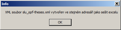 Obrázek 16-Označení řádků tabulky excelu k exportu dat do XML souboru. Označují se řádky pouze ve sloupci A. Oblast označení musí být souvislá. Data je vyexportují do XML souboru makrem Theses.bas. 2.