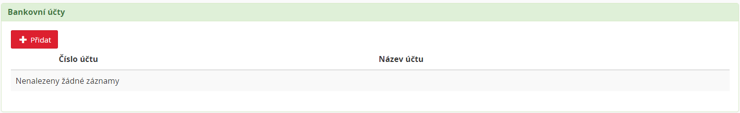 Po stisknutí tlačítka uložit se následně statutární zástupce přidá. V posledním poli je nutné přidat bankovní účet, na který má být dotace vyplacena.