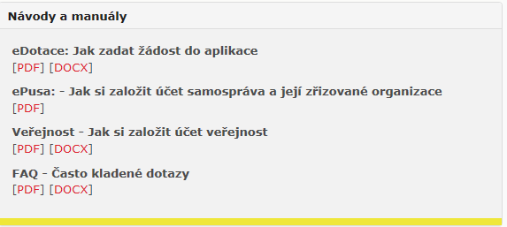 Poslední položkou z menu jsou pak návody Krok 1 Založení účtu Pro vstup do edotací je nutné založit si svůj účet v aplikaci edotace.