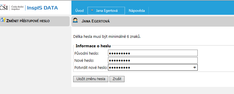 1) Přihlášení, změna hesla 1. Pro přístup na adrese https://inspis.csicr.