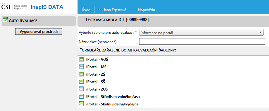 4. Po přihlášení pak ředitel nebo pracovník školy postupuje dále dle tohoto manuálu (viz kapitoly Založení akce a Vyplňování formulářů). 3) Založení akce 1.