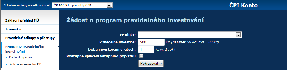 5. Záložka Pravidelné odkupy/přestupy V této záložce naleznete přehled všech zadaných pravidelných odkupů a přestupů a zároveň možnost pro zadání nového odkupu/přestupu.