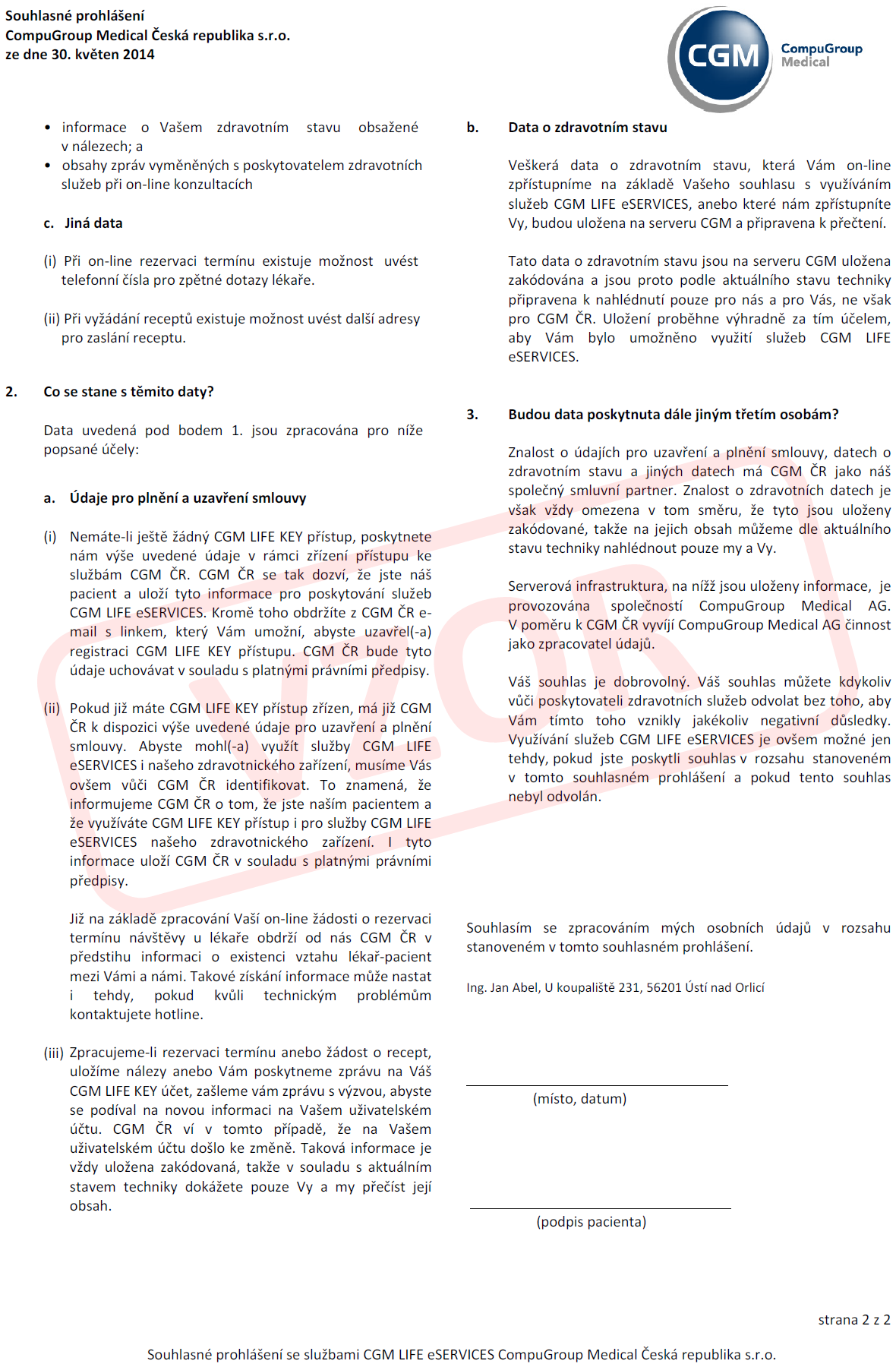 2) Po kliknutí na tlačítko [Registrovat] se podle zadané e-mailové adresy ověří, zda pacient zda pacient již nemá účet založený. Pokud ne, nabídne se jeho vytvoření oknem s Kontrolou údajů pacienta.