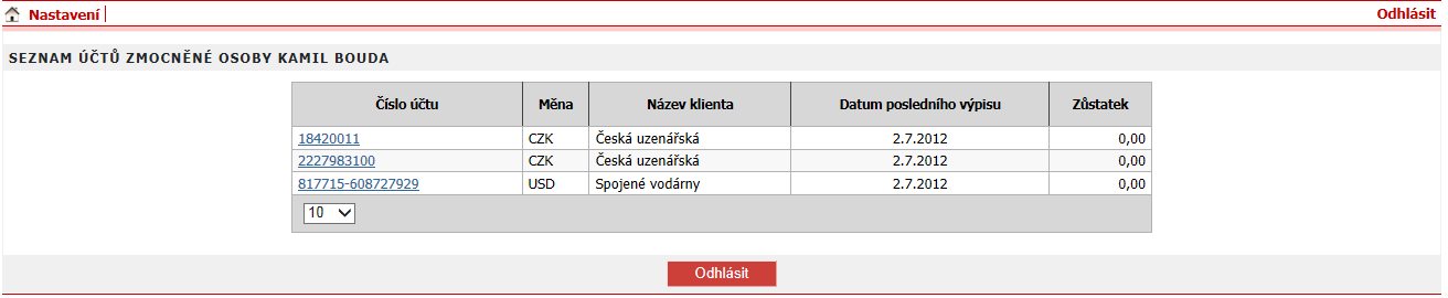 3.4 Úvodní obrazovka Po přihlášení do aplikace a výběru účtu nebo po přepnutí účtu budete vždy přesměrování na úvodní obrazovku vybraného účtu.