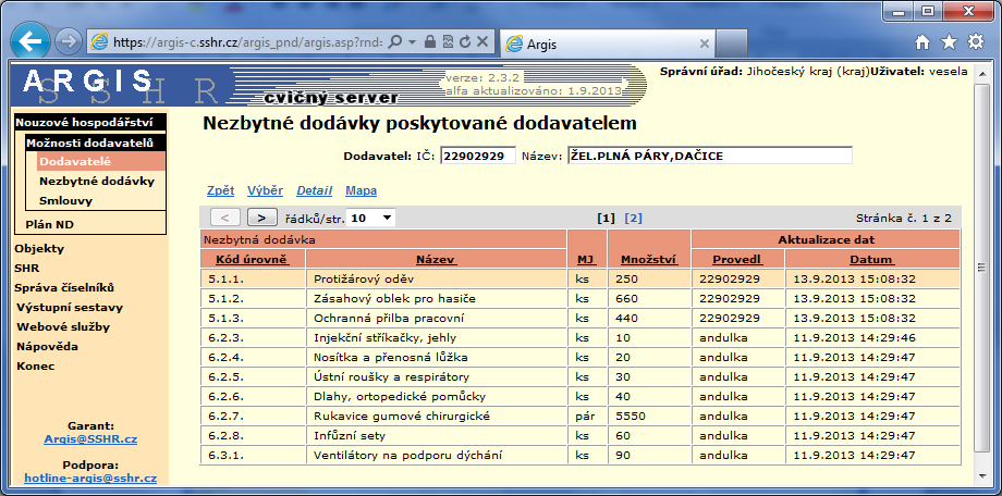 8.1.3 Nezbytné dodávky poskytované dodavatelem V této tabulce se zobrazují nezbytné dodávky poskytované dodavatelem, jehož záznam jsme zvýraznili v přehledu dodavatelů a použili odkaz Nezbytné