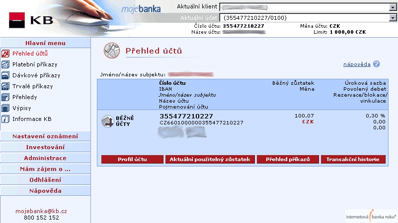Výpis z účtu banka nás informuje o pohybu