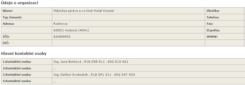 1. Otevřít odkaz Vyhledat kontakt na záložce Uživatelé 2. Zadejte parametry pro vyhledávání a stiskněte Vyhledat. Zástupný znak je možné použít znak * nebo %.