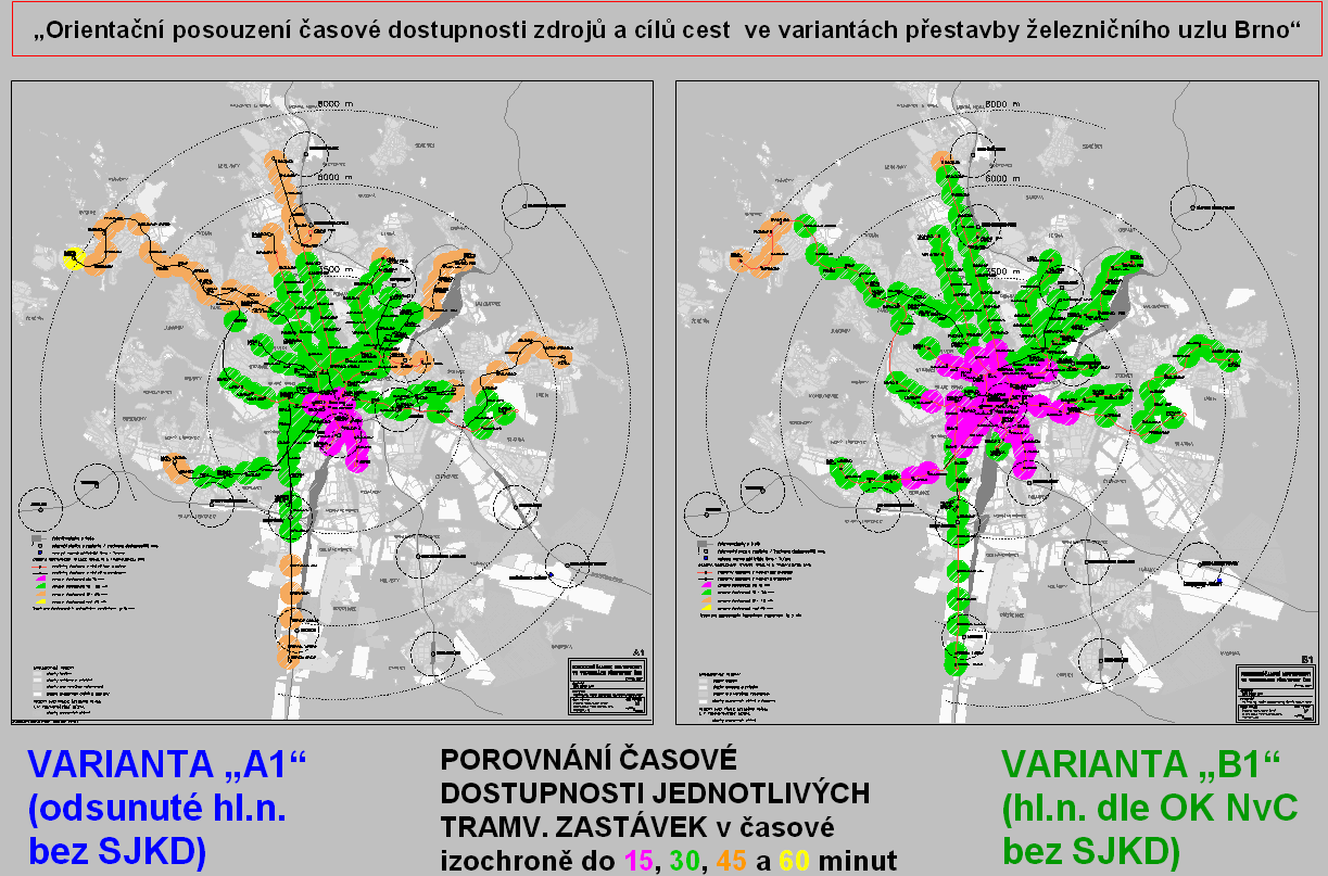 Dopady na časovou dostupnost cílů cest jsou nejlépe vidět v následujícím porovnání: Ve špičkové hodině je pak jisté, že tramvajové spoje jedoucí od odsunutého nádraží k hlavnímu přestupnímu uzlu před
