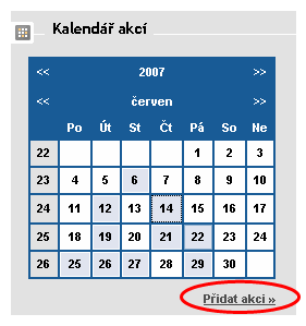 Nejbližší akce V pravé části obrazovky je v modulu Kalendář uveden seznam nejbližších připravovaných akcí. Akce jsou řazeny chronologicky dle termínů konání.