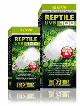 REPTILE UVB 100 Ideální spektrum pro všechny subtropické plazy a obojživelníky (optimální úroveň UVB a UVA záření).