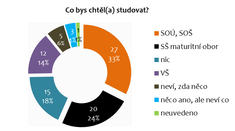 ASPIRACE MLADÝCH LIDÍ Z DĚTSKÝCH DOMOVŮ Dále byla mladým lidem z dětských domovů položena otázka: Chtěl/a bys po ukončení POKRAČOVAT VE STUDIU? Pokud ano, co by jsi chtěl/a studovat?