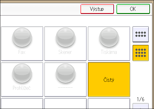 2. Začínáme 6. Zkontrolujte, zda je vybrána možnost [Program kopírky]. 7. Vyberte program, který chcete přidat. 8. Určete pozici, kde si přejete zobrazit položku [Čistý]. 9.