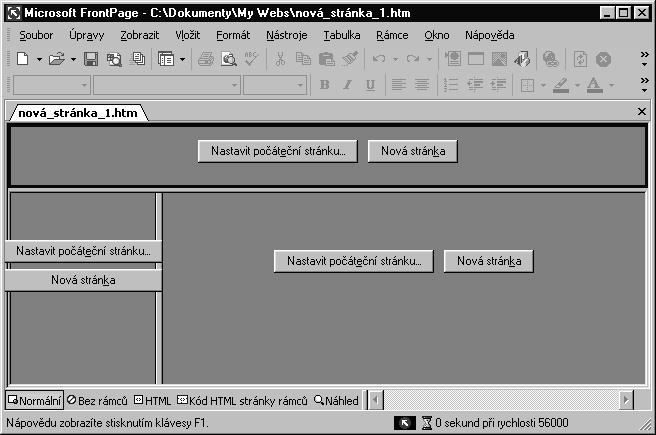 1.7 Rámy Rámy (rámce) se využívají pro rozdělení WWW stránky na více částí. V programu Microsoft FrontPage základní nastavení rámů provedete pomocí Šablon. V dnešní době se doporučuje je nepoužívat.