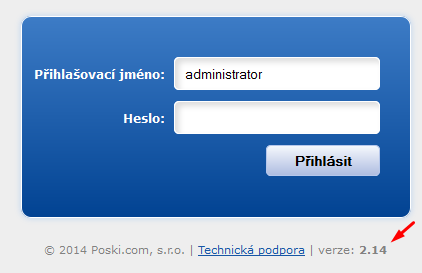Číslo své aktuální verze zjistíte pod přihlašovacím formulářem do programu Poski REAL.