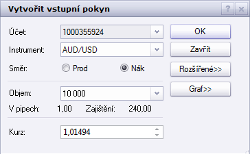 Pokud tedy budete chtít nakoupit měnový pár levněji, než je jeho aktuální tržní cena, lze nastavit vstupní pokyn, který se automaticky aktivuje, pokud cena dosáhne vámi požadované úrovně.