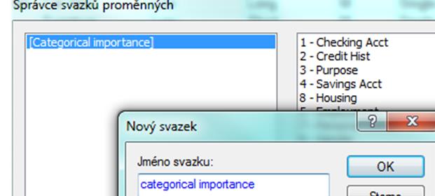 Tvorba nové kategoriální proměnné pro metodu ANOVA Software Statistica umožňuje také definování tzv. svazků proměnných.