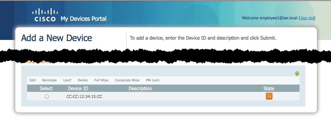 vymazat data) MyDevices Portal ISE Endpoints