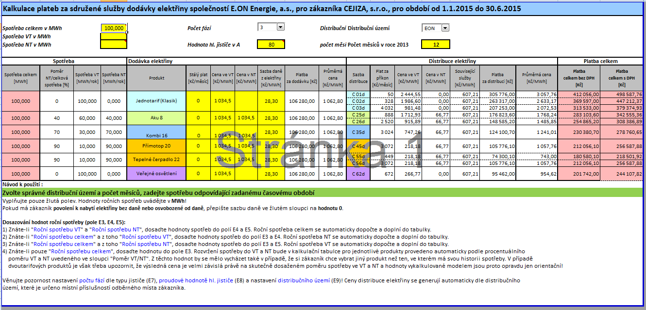 Elektrická energie Pro správné použití kalkulačky jsou přiloženy instrukce.