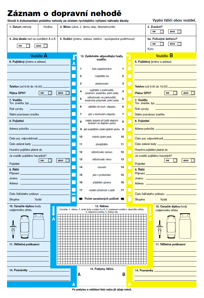 Obr. Záznam o dopravní nehodě,
