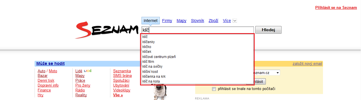 Umístění počtu výsledků ve vyhledávači Google.cz Jako jednoduchá nápověda hledanosti klíčových slov bez přesných hodnot Vám může vypomoci našeptávač každého vyhledávače.