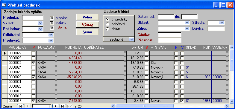 37 Tisk přehledu prodejek Konfigurace Křížové tabulky 1.9.