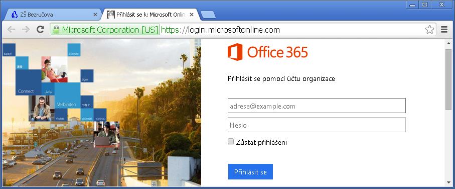 Postup při aktivaci žákovského účtu Office 365 Přejdi na webové stránky školy www.bezrucka.cz, vpravo dole klikni na " Mail & disk OneDrive zaměstnanců a žáků školy".