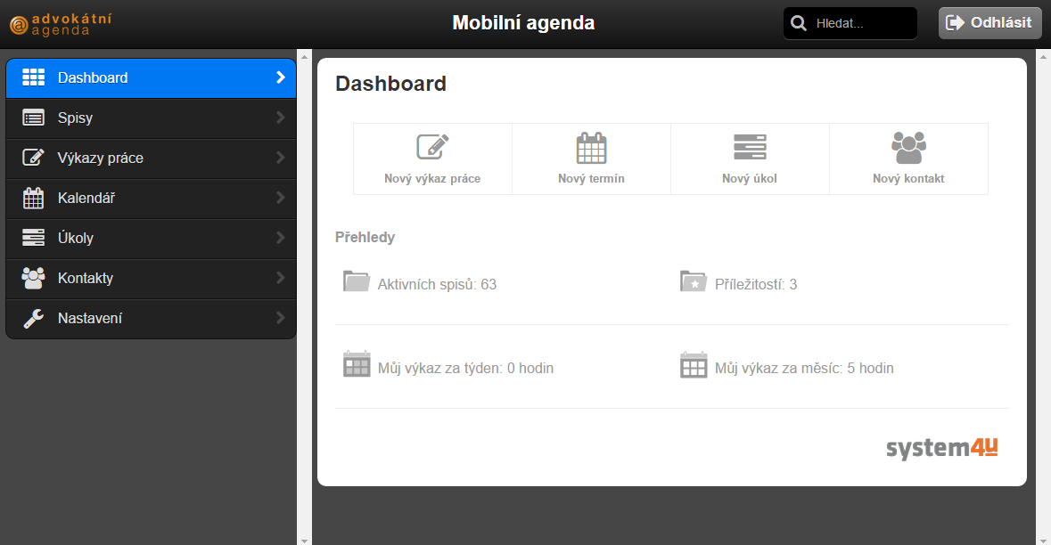 Krátký průvodce mobilní aplikací Hlavní menu aplikace Na každé obrazovce aplikace je Vám k dispozici hlavní menu. Na větších obrazovkách je ukotveno na levé straně displeje.