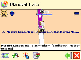 Krok ❺ můžete opakovat, kolikrát potřebujete! ❻ Tato trasa byla spočítána. Celá trasa se zobrazí na mapě. Pro zahájení cesty po naplánované trase zvolte Navigovat.