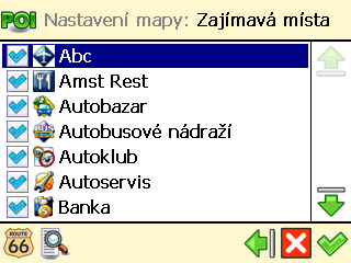 Zajímavá místa ❶ V nabídce Hlavní menu zvolte Nastavení mapy. ❷ Zvolte Zajímavá místa. ❸ Zobrazí se seznam všech kategorií POI.