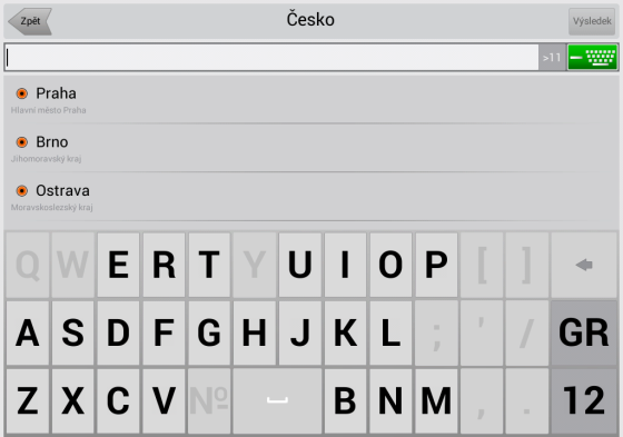 Všechny parametry musí být zvoleny z nabídky pod zadávacím řádkem. Virtuální klávesnici lze zobrazit a skrýt pomocí ikony klávesnice v pravém horním rohu obrazovky (Obr. 10). Obr. 9 Obr.